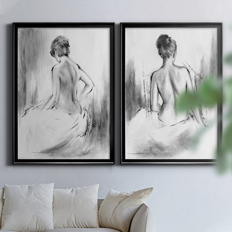 «Soft Silhouette V», ensemble de 2 reproductions sur toile, Impression encadrée sans passe-partout, H 22,5 po x l 61 po, Noir