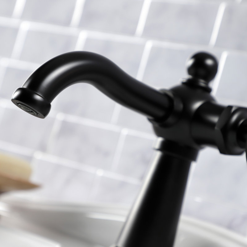 Kingston Brass Belknap Single-Handle 1-Hole Deck Mount Bathroom Faucet with Push Pop-Up and Deck Plate, Matte Black