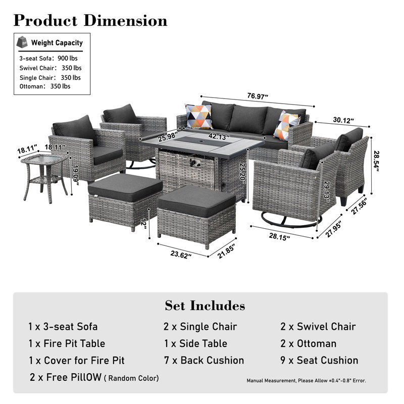 7 - Person Outdoor Seating Group with Cushions, Black