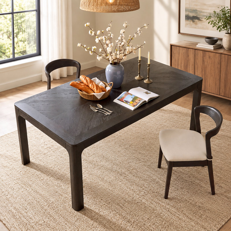 Rectangular Dining Table With Parquet-Style Top And Rounded Corners, Espresso