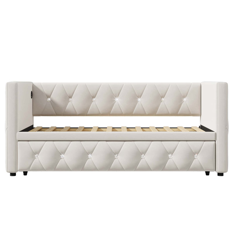 Bencar Upholstered Daybed with Trundle, Beige