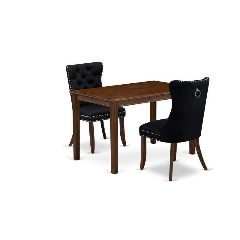 L'ensemble de salle à manger 3 pièces comprend une table de cuisine rectangulaire et 2 chaises Parson rembourrées en tissu de polyester, noyer antique