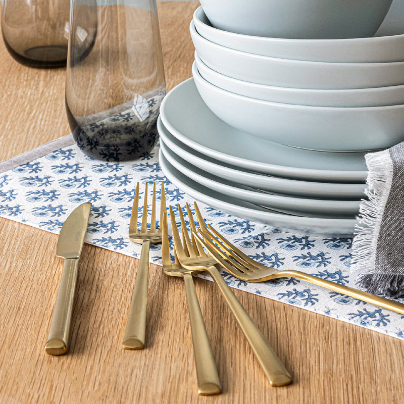 over&back Modern 18/8 Flatware Set - Service for 4, Brushed Gold