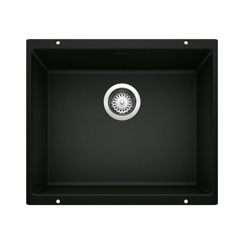 Évier de cuisine à simple cuve en granite avec crépine Precis L 21 po x l 18 po Precis, Noir charbon