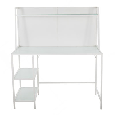 Contemporary Desk in White Metal and Frosted Glass by LumiSource
