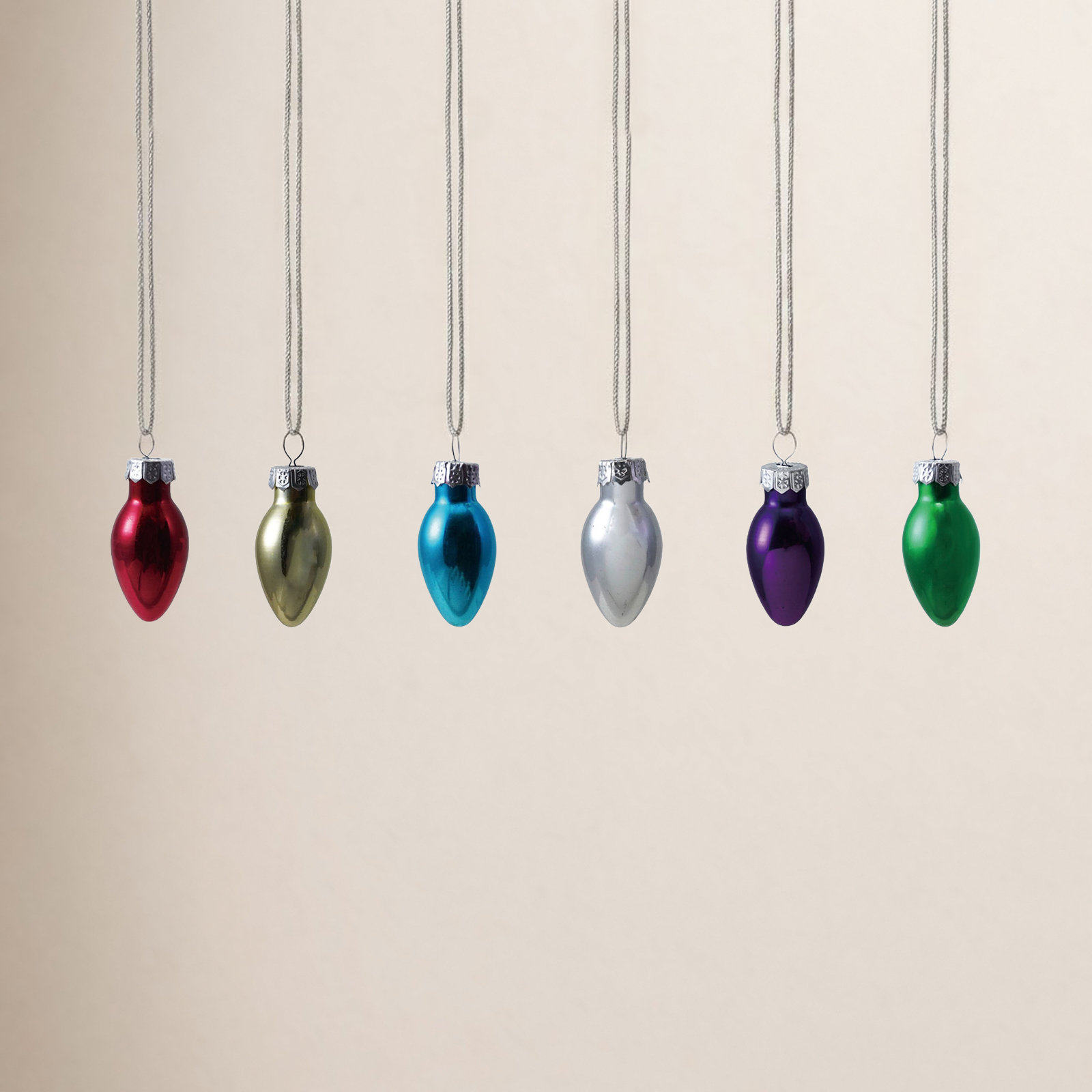 6-Piece Blown Glass Christmas Tree Light Bulb Wine Charm
