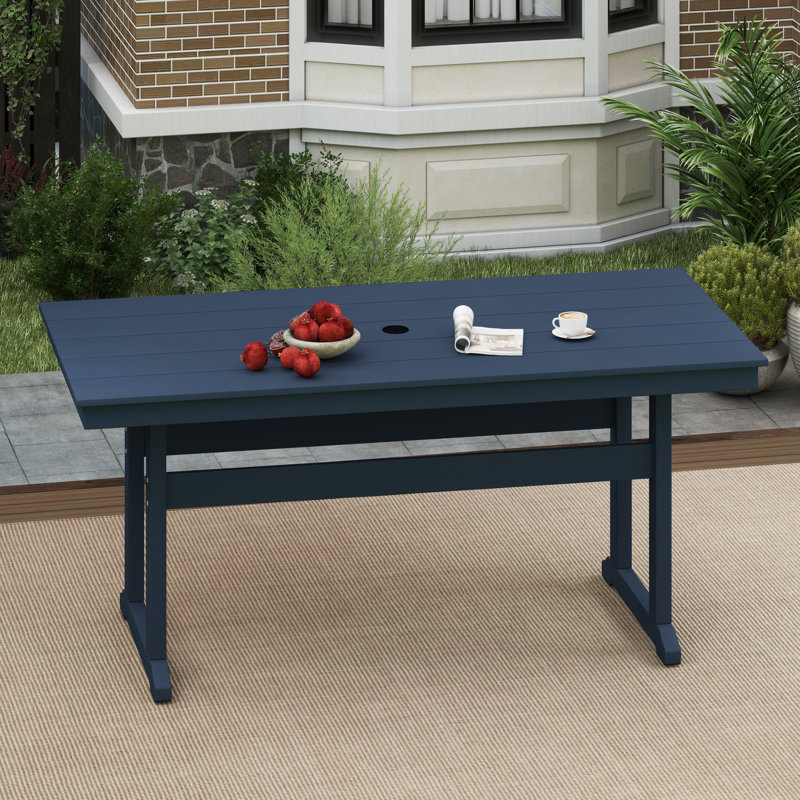 Table de jardin rectangulaire en PEHD, résistante aux intempéries, avec trou pour parasol. Idéal pour terrasse, bord de piscine, balcon, jardin et cuisine.