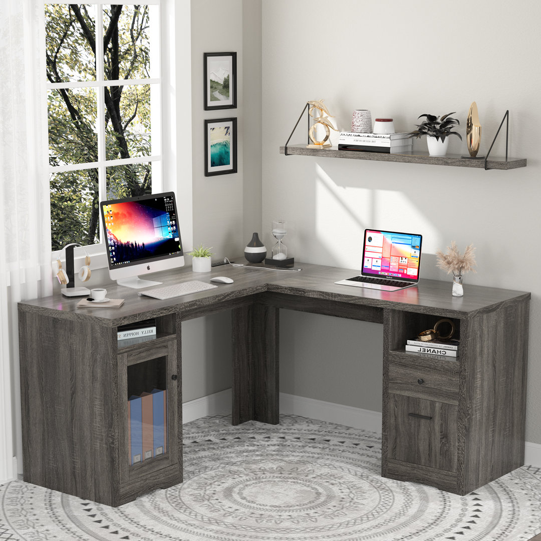Chizuko 59'' W L-Shaped Executive Desk with Cabinet Millwood Pines