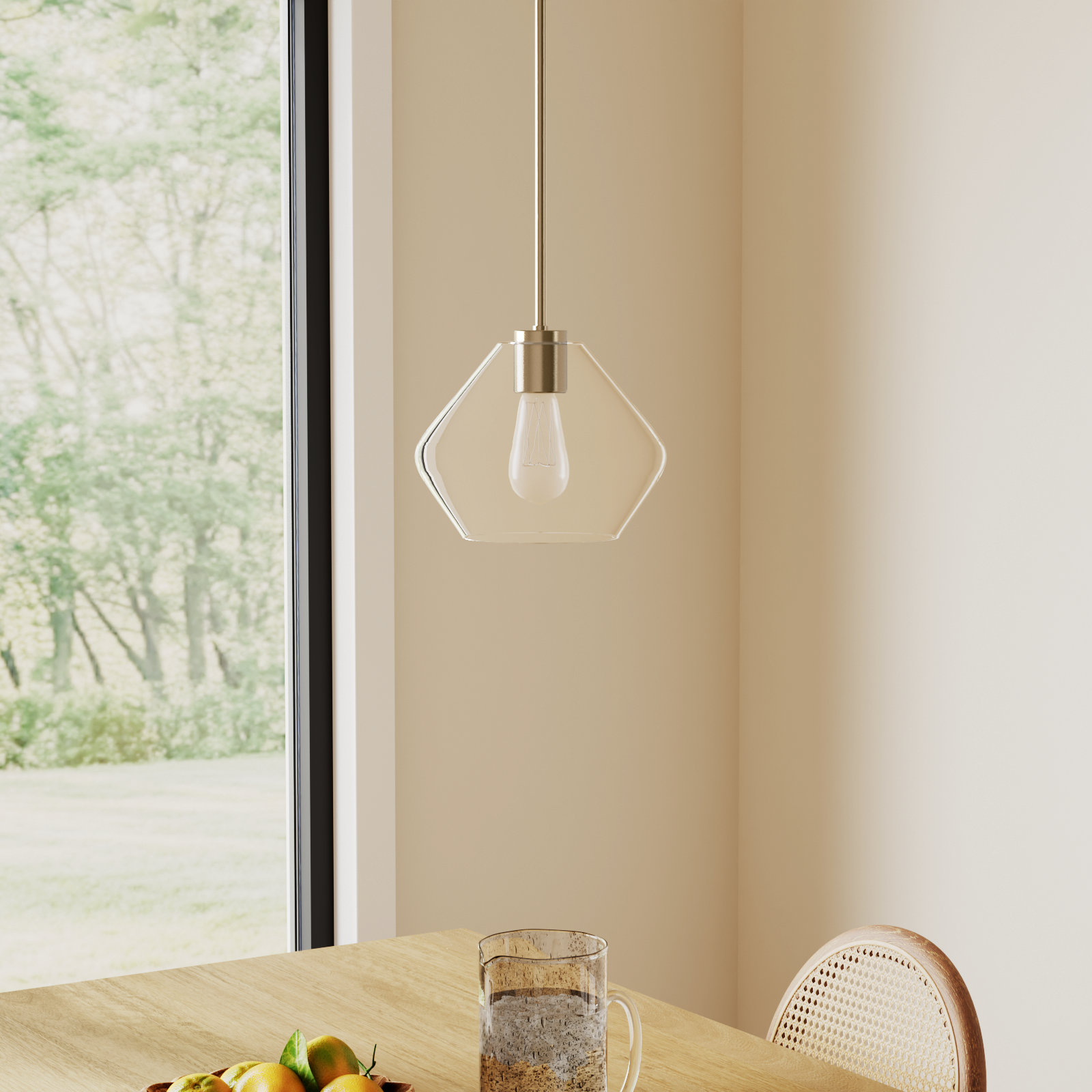 Rooks Dimmable Single Light Pendant, Satin Brass