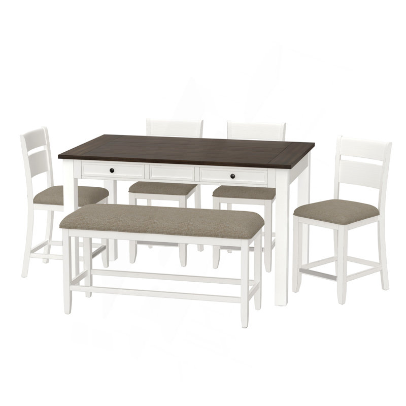 Ensemble de salle à manger brun et blanc 6 pièces