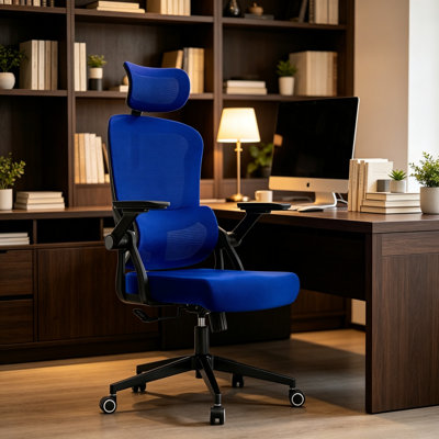 Ergonomic office chair with a dual-back design, featuring an adjustable lumbar support and a reclining backrest—home office desk and chair set, high-back computer chair, breathable mesh study chair