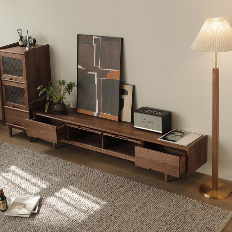 Meuble télé avec porte rabattable en noyer noir, H 16,53 po x L 78,74 po x l 15,75 po