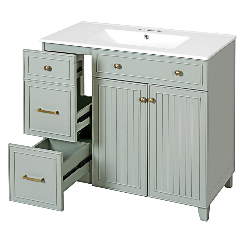Meuble-lavabo moderne avec lavabo en résine, Vert