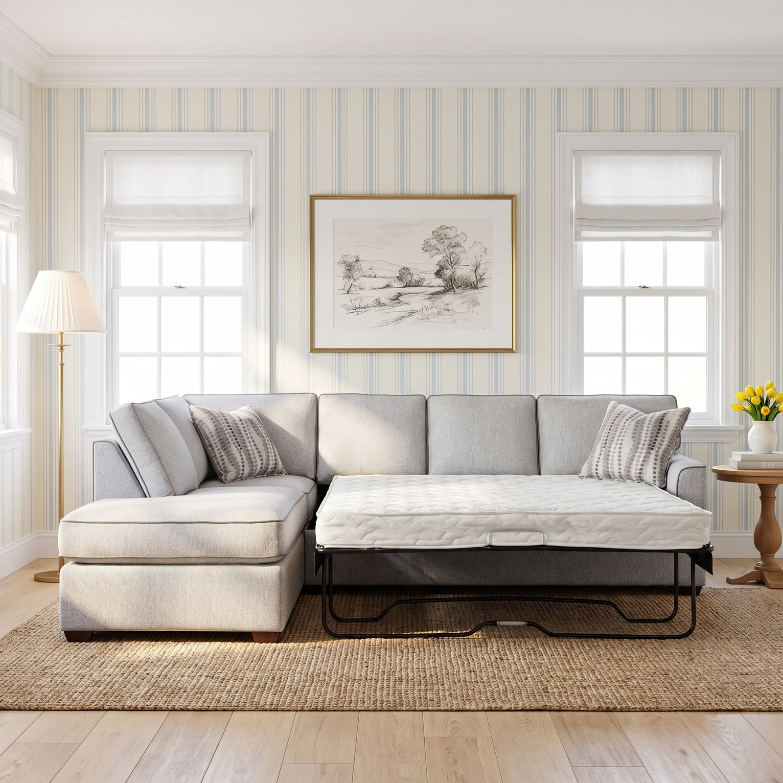 Frye Sleeper Sectional, Elite Ivory; 0321-91, Frost White, Left Hand Facing