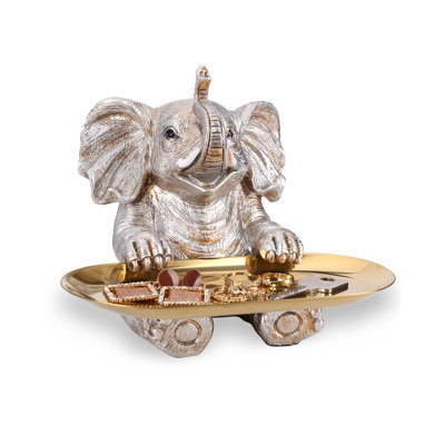 Statue d'éléphant avec plateau bibelot en résine, figurine animalière décor à la maison pour le salon, chambre, bureau, bibliothèque, meuble télé