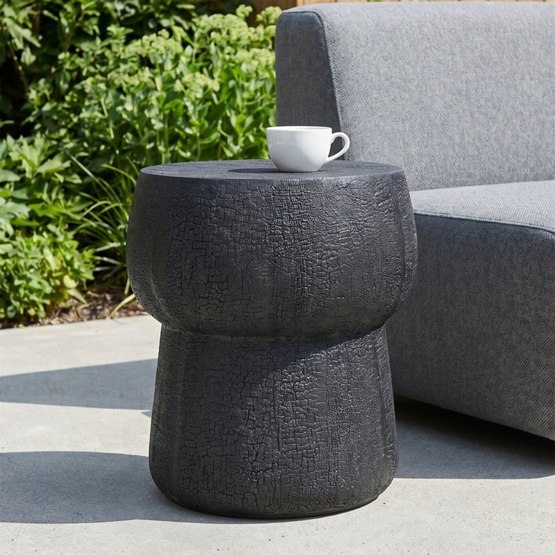 Table d'appoint double tonneau, table d'appoint en béton d'extérieur MGO, tabouret de jardin pour table de bout Crack Texture