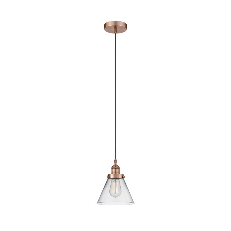 Mini-luminaire suspendu 1 lumière Cone, H 9,75 po x l 7,75 po x P 7,75 po, Clair, Cuivre