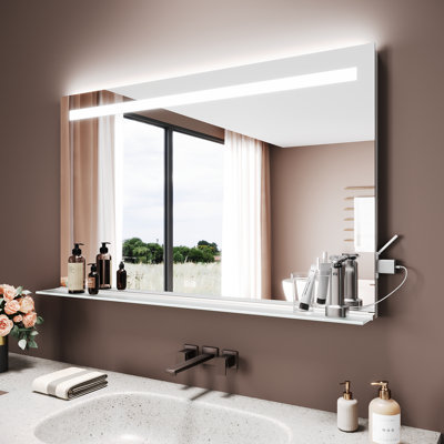 Aluminium Rectangle Wall Makeup / Shaving Mirror with Shelves