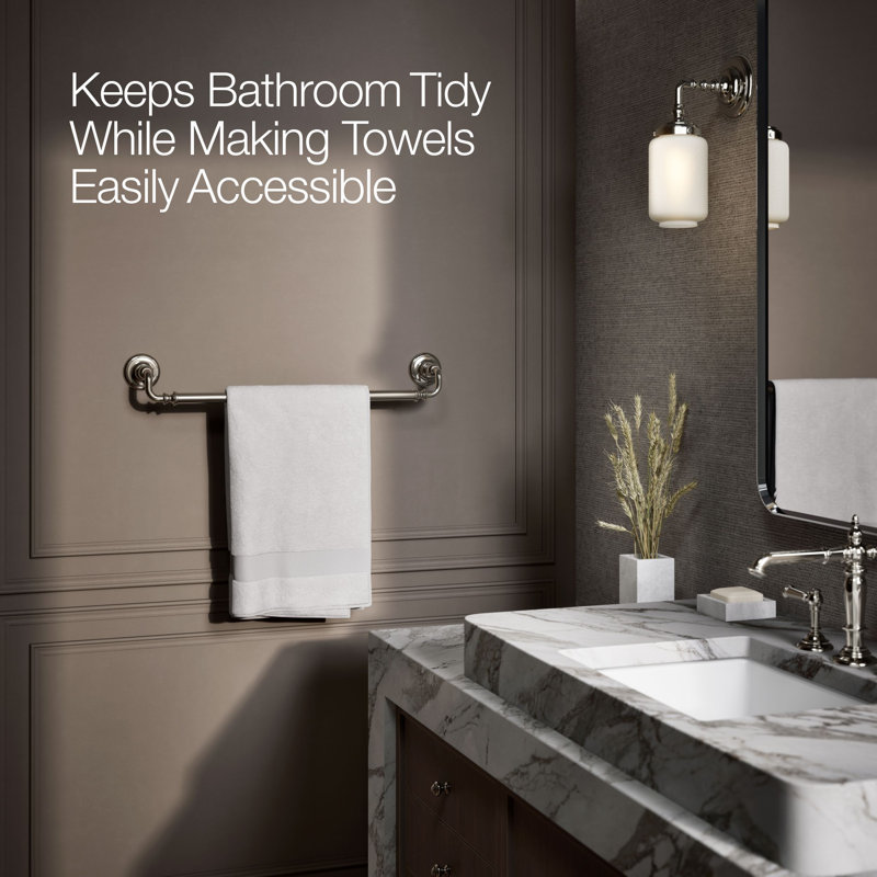 Artifacts® Wall Mounted Towel Bar, 3" H x 27" W x 3.5" D, Vibrant Polished Nickel
