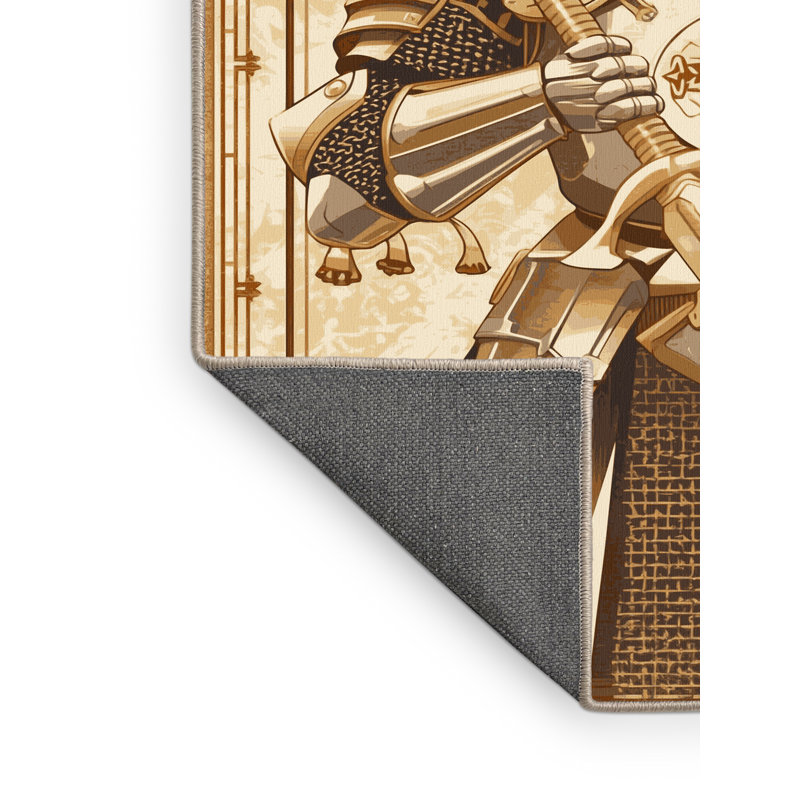 Soft Plush Dunneback Knight In Full Armor Classic Oriental Area Rug in Beige – Beige Binding, 5x7