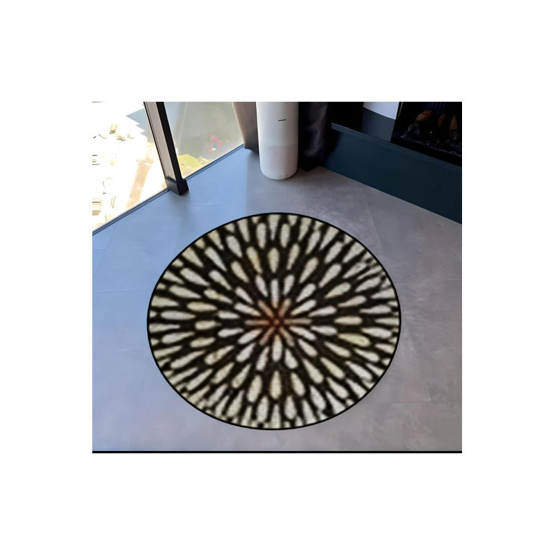 Beige Black Tone Geometric Patterned Round Woven Base Modern Decorative Carpet, Round 2'8"