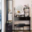 Touch - Controlled 17" 3 Colour Led Vanity Table And Full Body Mirror Cabinet With Cushioned Stool, American Design, Black Material, 43.38 In Depth, 14.61 Width, 64.27 Height Diameter Adjustable