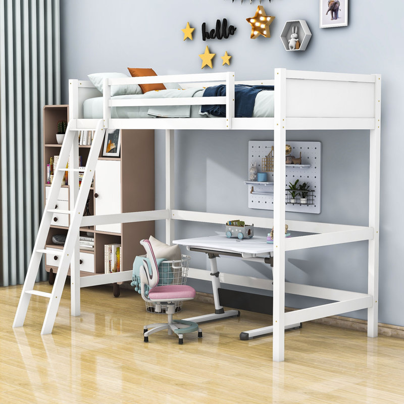 Lit mezzanine simple en bois avec échelle, Blanc