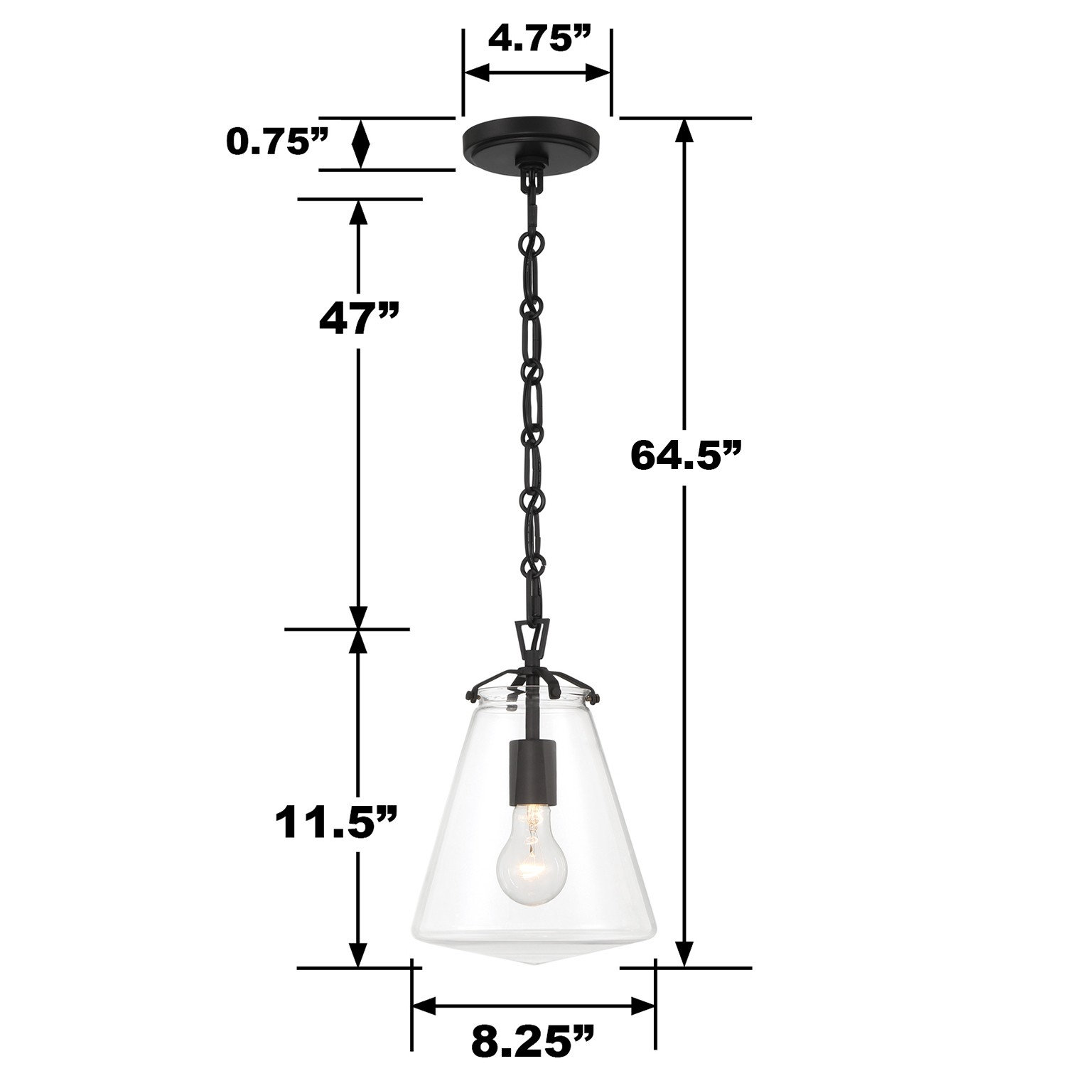 Blair Single Light Glass Dimmable Pendant, Matte Black