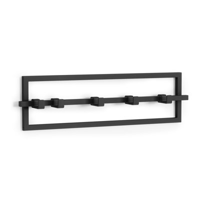Cubiko Wall Hooks, Adjustable Steel Coat Rack, 5 Hook, Black