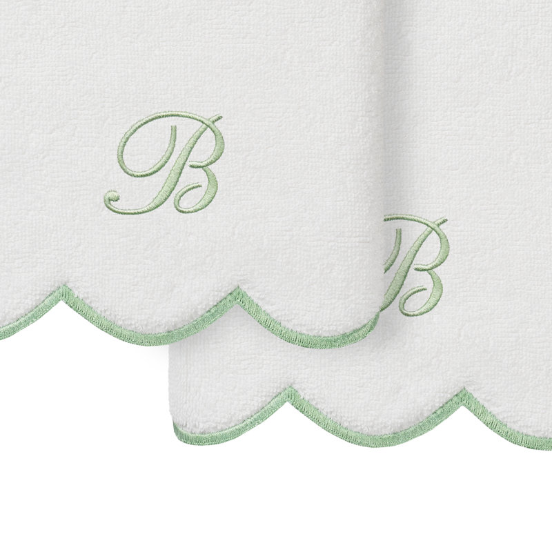  Ensemble de serviettes 100% coton turque ADORNIA, B, Blanc/vert, Ensemble de 2 essuie-mains