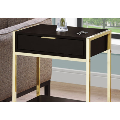 Table de bout l 12,8 po x P 19,5 po x H 23,8 po Panneau de particules brun 1 pièce + table de chevet dorée