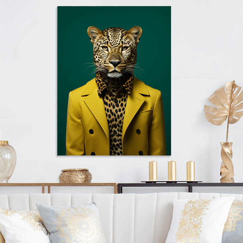 Art mural en métal jaune et vert avec un guépard, H 32 po x l 24 po x P 1 po