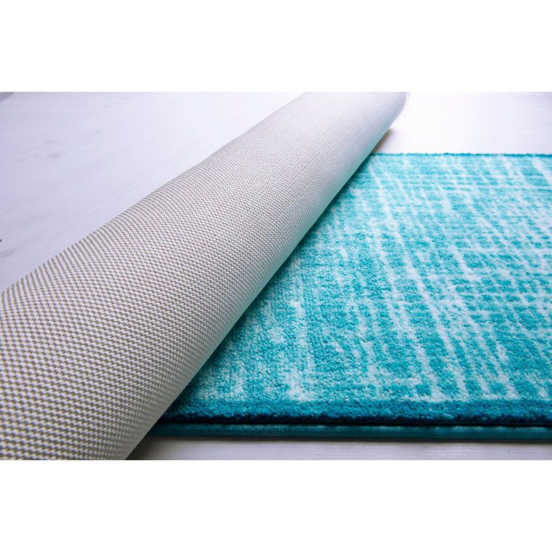 Tapis pour salle de bain Maksymilian, L 31,5 po x L 55,12 po, Turquoise / blanc
