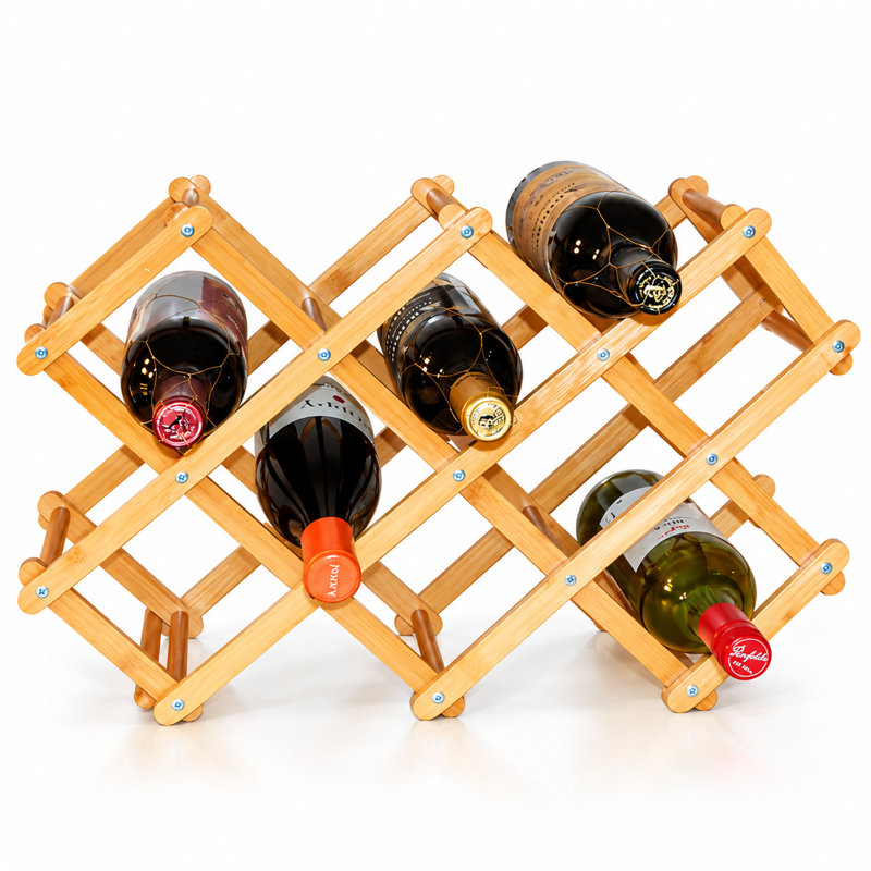 Paradkar 10-Bottle Foldable Bamboo Wine Rack, Freestanding Countertop Wine Bottle Holder, Natural