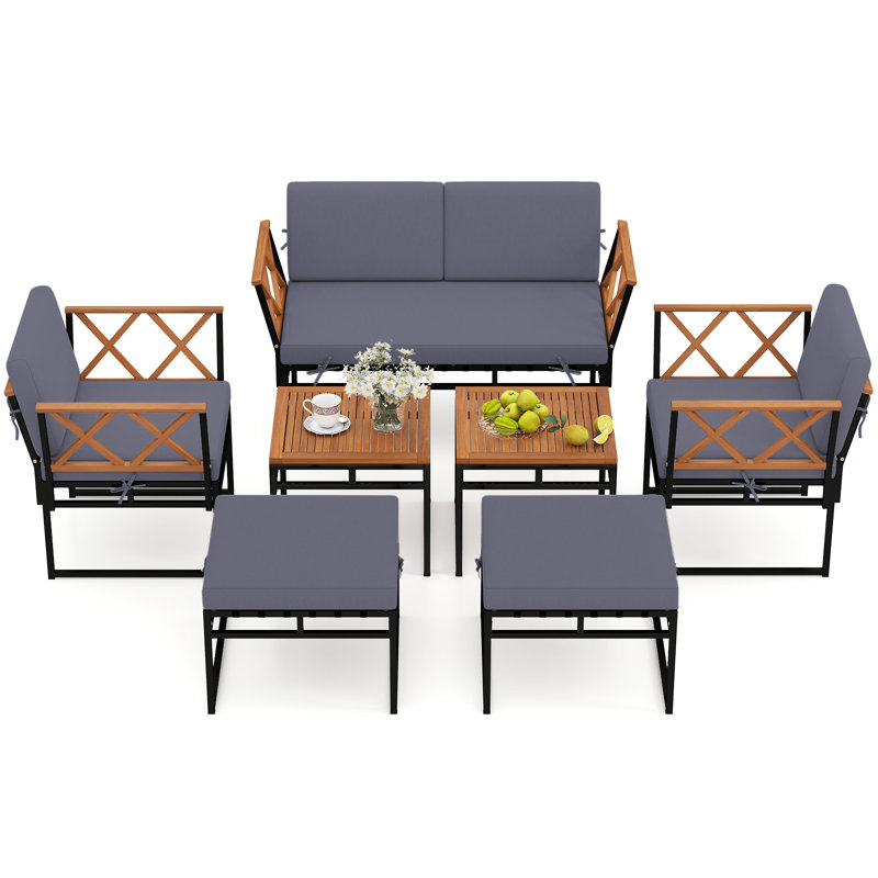 7 Piece Outdoor Conversation Set Metal Sectional Sofa Se, Grey