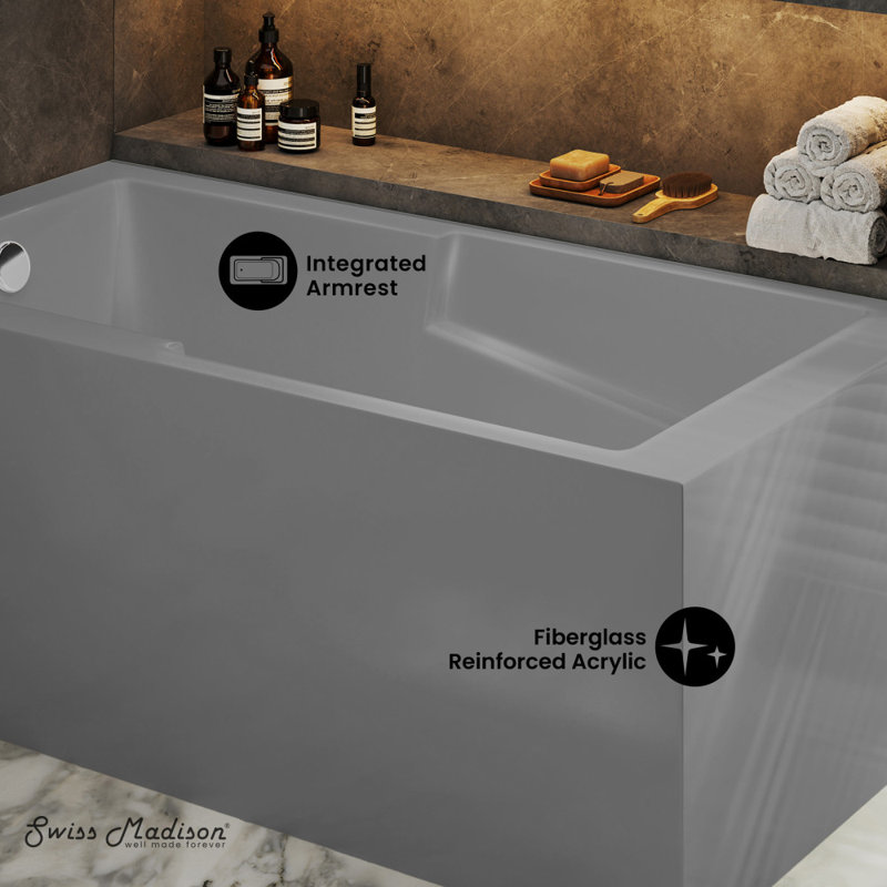 Baignoire d'angle Voltaire 60 x 32 avec tablier et bonde à gauche, gris mat, Gris mat, Gauche