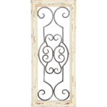 Mraz Wood Small Panel Scroll White Wall Decor with Black Metal Scrollwork
