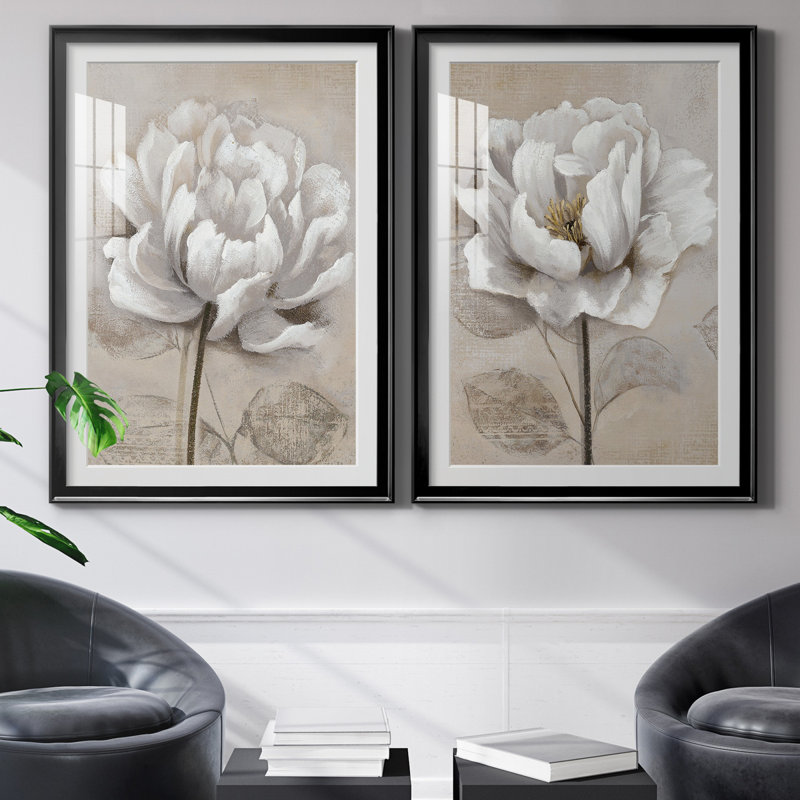 "Soft White I", ensemble de 2 reproductions d'art, H 44 po x l 31 po, Toile encadrée avec passe-partout, Noir