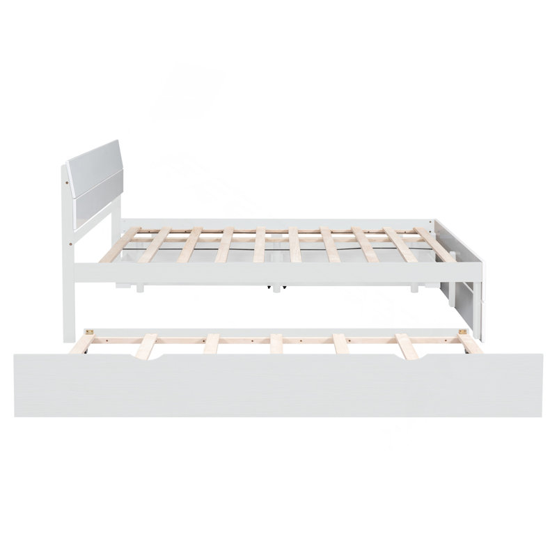 Cadre de lit double moderne avec lit gigogne simple et 2 tiroirs pour blanc brillant et blanc délavé