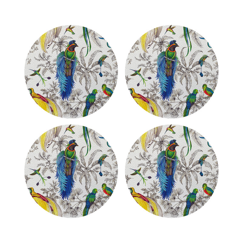 Audubon Exotica Vegan Leather Round Placemats, Tropical