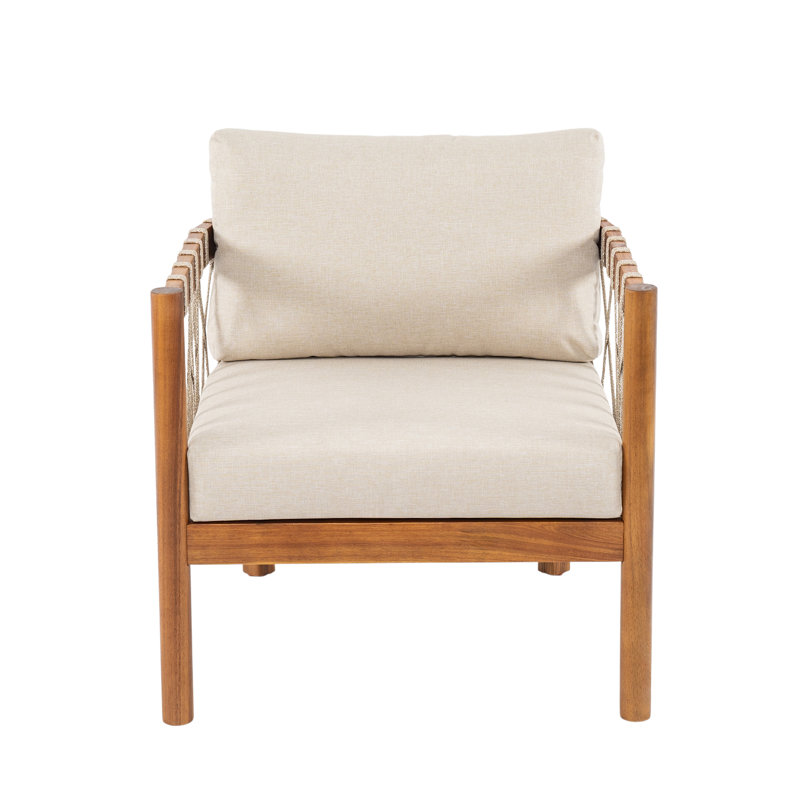 Chaise longue d'extérieur en corde de bois d'acacia avec coussins Caldera