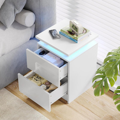 Ensemble de 2 tables de chevet avec station de charge, table de chevet DEL RVB avec 2 tiroirs, table de chevet avec port USB et prises électriques