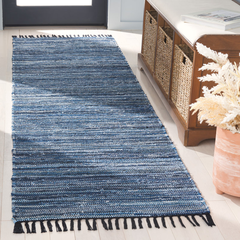 Abiram Hand Woven Denim/Cotton Rug in Blue/Black, Runner 2'3" x 8'