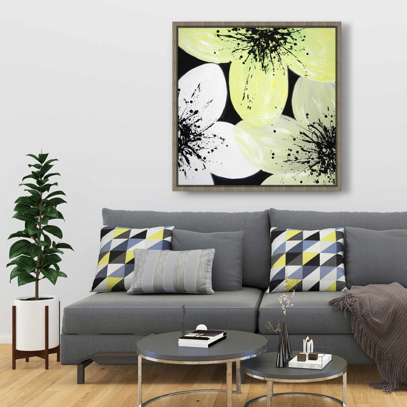 White & Yellow Petals - Romantic Framed Canvas