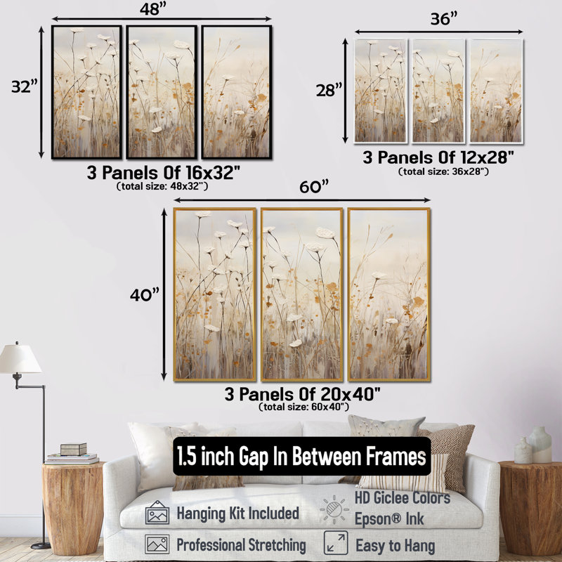 Elige - Wildflowers Wall Art Living Room Set, 40" H x 60" W x 1" D, Brown Floater Framed