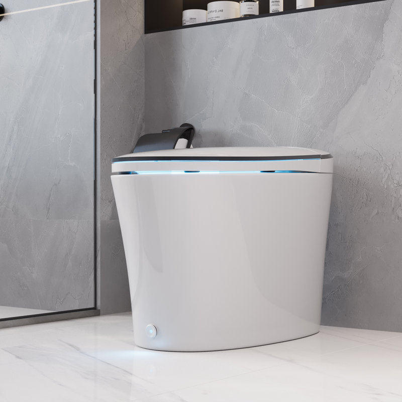 Smart Elongated Toilet With Foot Kick Sensor Flush, Night Light, Heated Seat, One Piece Toilet, No Bidet