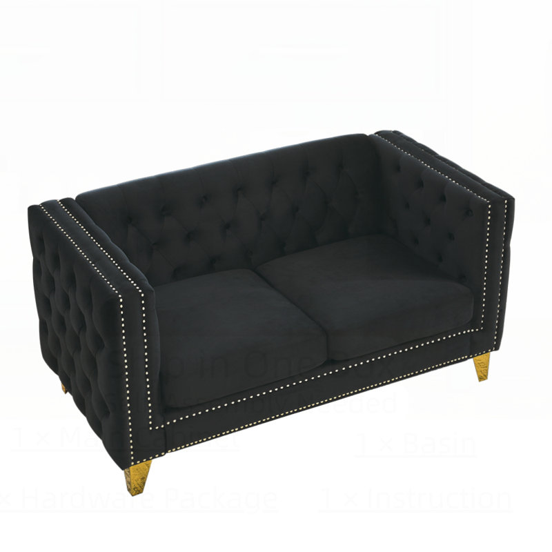 Canapé classique à 2 sections Chesterfield avec garniture cloutée et structure en bois massif durable, parfait pour tout décor