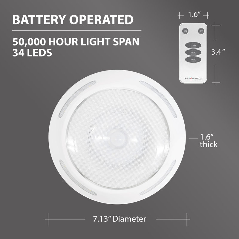 Bell+Howell 3500K Round White LED Wireless Ceiling Light with Remote