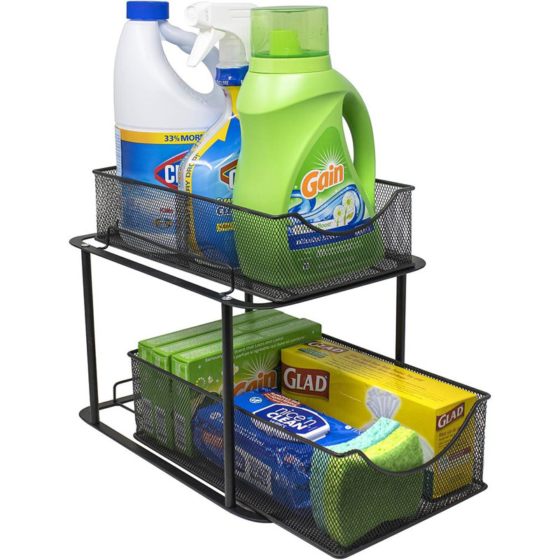 Black 2-Tier Mesh Sliding Drawer Organizer Basket