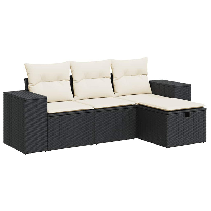 Ensemble de canapé de jardin en rotin PE noir et blanc Vidaxl, acier thermolaqué
